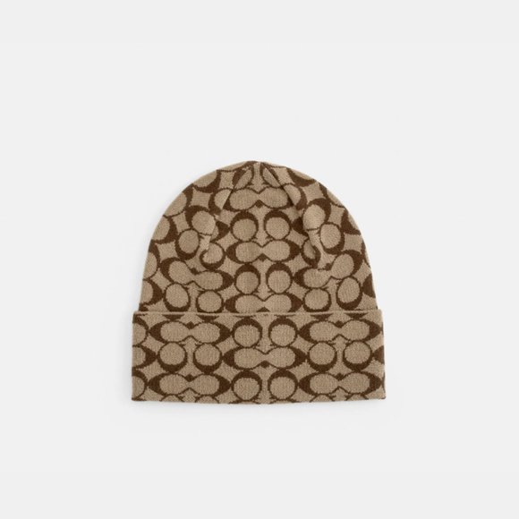 NWT COACH KHAKI RIB KNIT BEANIE - Picture 1 of 6